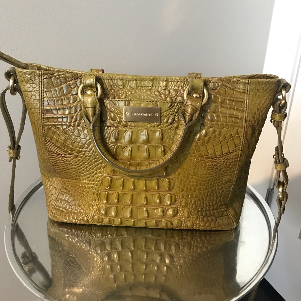 Brahmin Embossed Leather Satchel - Olive Green